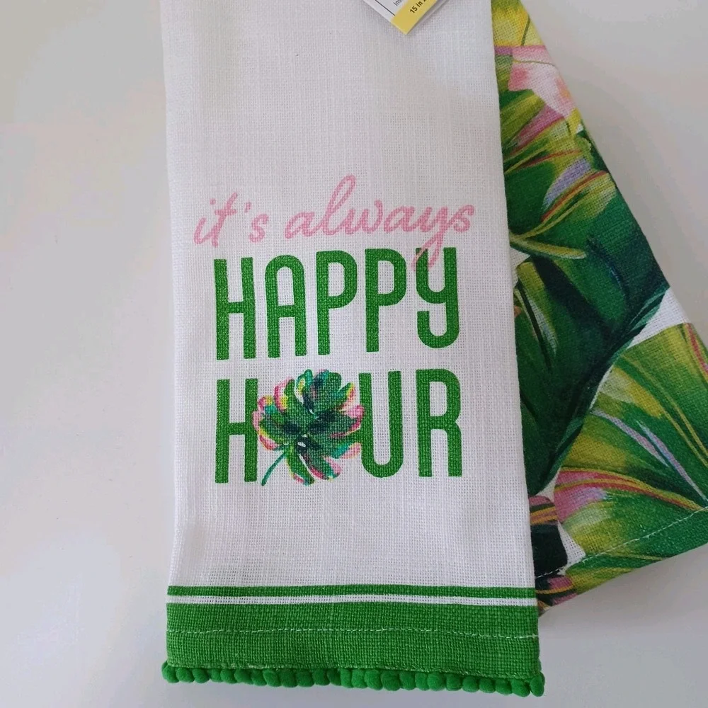 NWT Set of‎ 2 Kitchen Hand Towels Happy Hour Tropical
